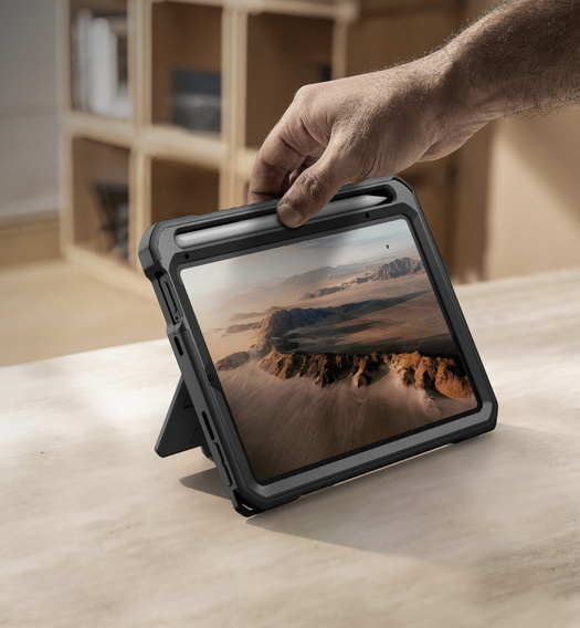 Etui Dexnor 360° do iPad mini 8.3" 2021 (6 gen.) / iPad mini 8.3" 2024 (7 gen.), z paskiem i miejscem na rysik - czarne