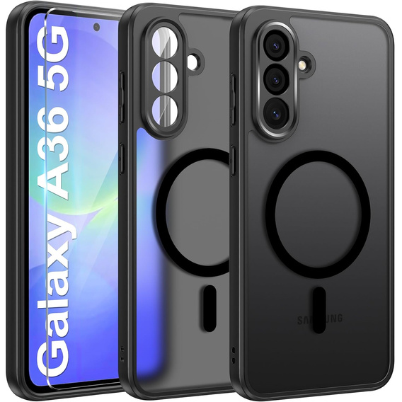 Zestaw Etui do Samsung Galaxy A36 5G, do MagSafe, ERBORD Matt Case, czarny + 3x Szkło na ekran