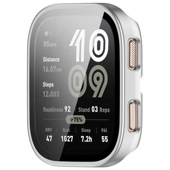 Etui z hartowanym szkłem do Amazfit Bip 6 – pełna ochrona 2w1 - srebrne