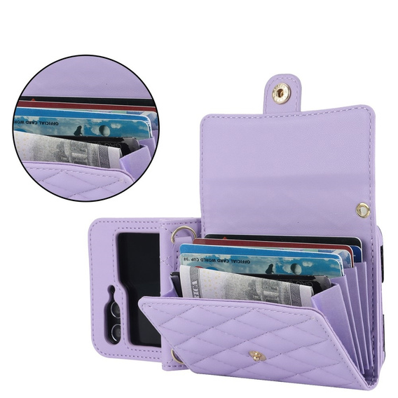 Etui skórzane Card Slots do Samsung Galaxy Z Flip7 FE / Z Flip6, fioletowe