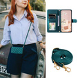 Etui z klapką do Xiaomi Redmi Note 13 Pro 4G / Xiaomi Redmi Note 14S / Xiaomi Poco M6 Pro 4G, Rhombus Crossbody Leather, ciemnozielone