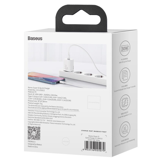 Baseus ładowarka sieciowa Super Si PD 30 W, 1× USB-C, biała
