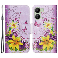 Etui z klapką do Xiaomi Redmi 13C / Poco C65, Wallet, Butterfly & Flowers fioletowe