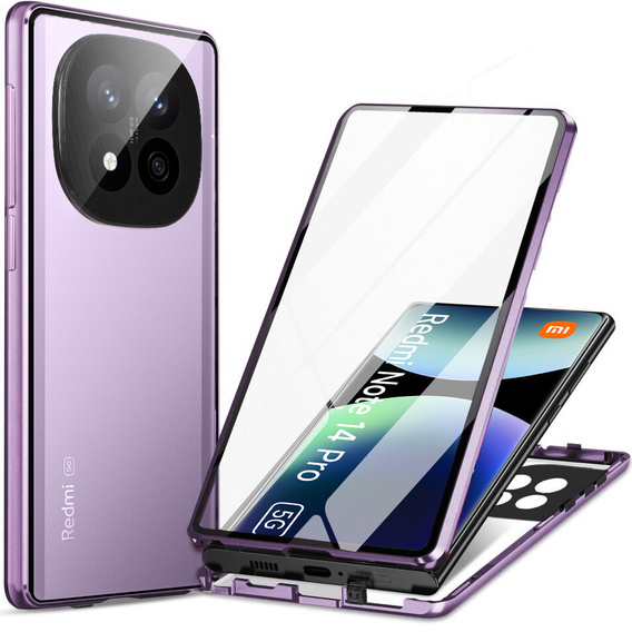 Etui do Xiaomi Redmi Note 14 Pro 5G / Xiaomi Poco X7 5G, Magnetic Dual Glass, fioletowe