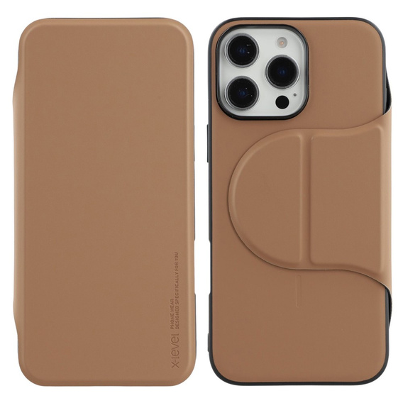 Etui z klapką do iPhone 16 Pro z MagSafe, odczepianymi pleckami, kieszonką na kartę i podstawką – brązowe