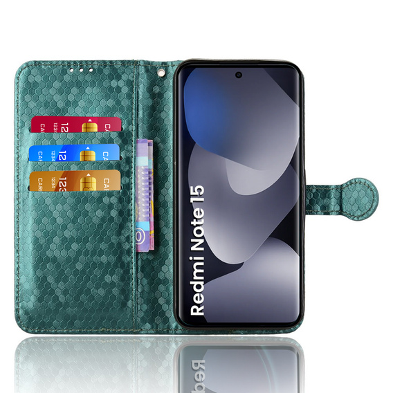 Etui z klapką do Xiaomi Redmi Note 15 5G / Poco M8 5G, Wallet Rhombus, zielone