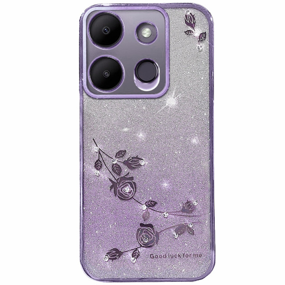 Etui do Infinix Smart 7 4G, Glitter Flower, fioletowe