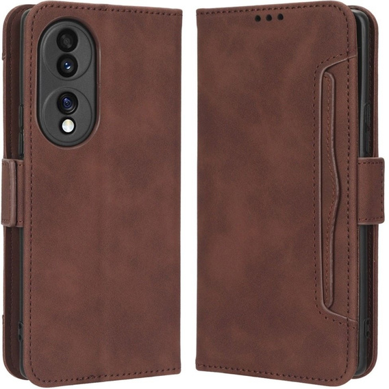 Etui z klapką do Honor 70 5G, Card Slot, brązowe