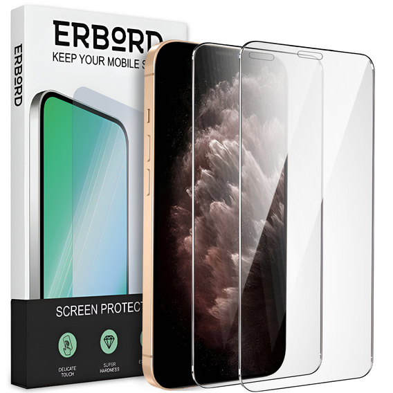 2x Szkło Hartowane do iPhone 11 Pro Max, ERBORD 9H Hard Glass, szybka