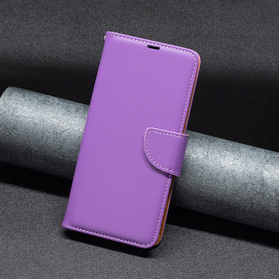 Etui z klapką do Samsung Galaxy A15, Wallet Litchi Leather, fioletowe + szkło 9H