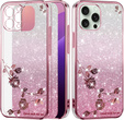 Etui do iPhone 16 Pro Max, Glitter Flower, różowe rose gold
