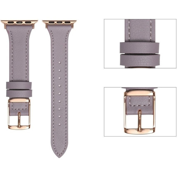 Pasek Skórzany do Apple Watch 1/2/3/4/5/6/7/8/9/10/11/SE Ultra 1/2/3 42/44/45/46/49mm, Fioletowy
