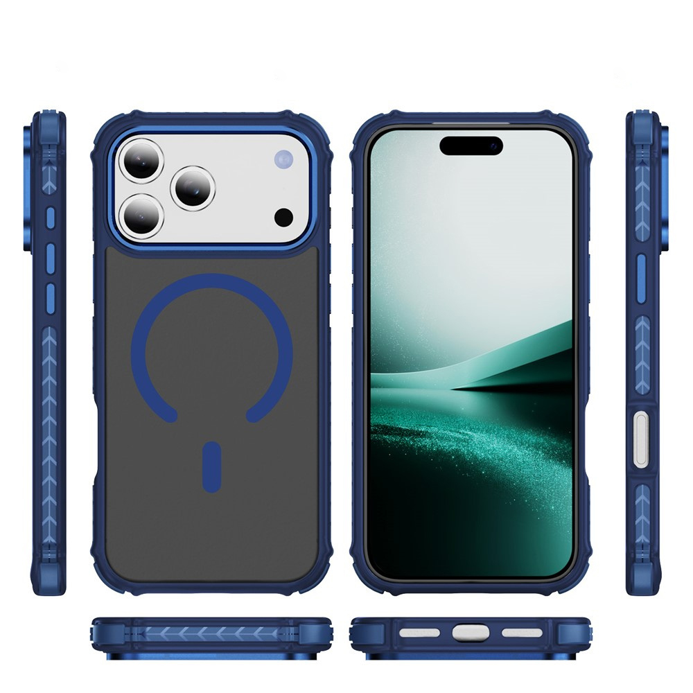 Etui pancerne do iPhone 17 Pro Max, Matt Case, do MagSafe, matowe z niebieską ramką