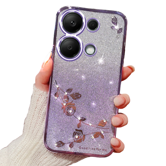 Etui do Xiaomi Redmi Note 13 Pro 4G / Xiaomi Redmi Note 14S / Xiaomi Poco M6 Pro 4G, Glitter Flower, fioletowe