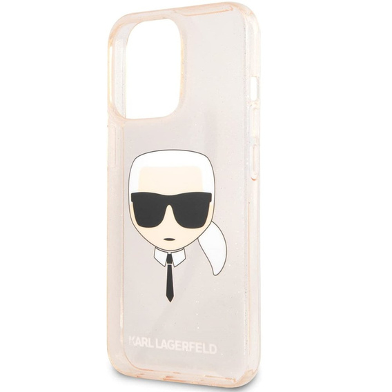 Etui Karl Lagerfeld do iPhone 13 Pro, Glitter Karl`s Head, różowe rose gold