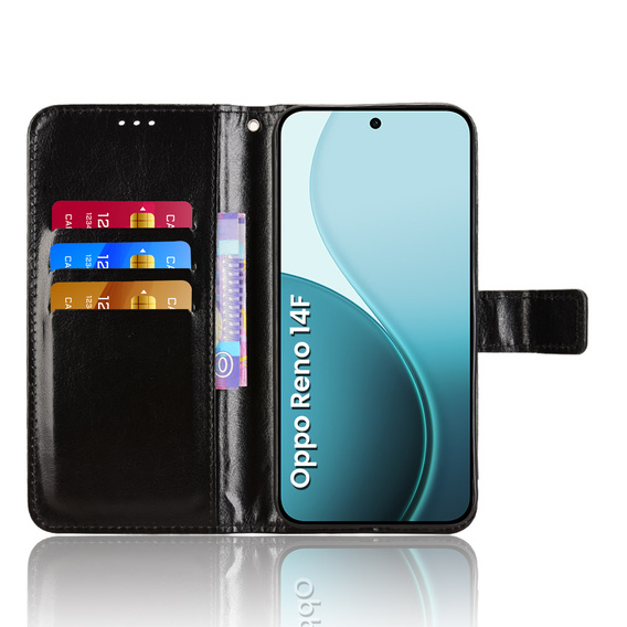 Etui z klapką do Oppo Reno 14 F / 14 FS, Crazy Horse Wallet, czarne