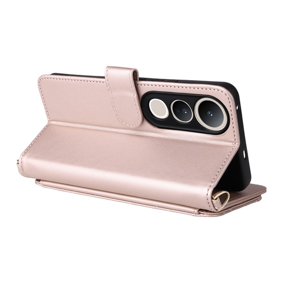 Etui portfelowe z paskiem na ramię do Vivo V50 Lite 5G – Różowe rose gold