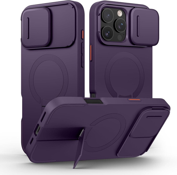 Etui SURITCH do iPhone 16 Pro Max z osłoną kamery i podstawką - fioletowe