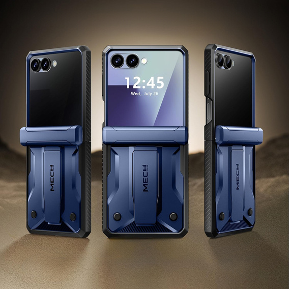 Etui do Samsung Galaxy Z Flip 7, Tongate MECH z klipsem, niebieskie