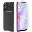 Zestaw Etui do Oppo A78 5G, Carbon Gel, silikonowe ochronne, czarne + Szkło