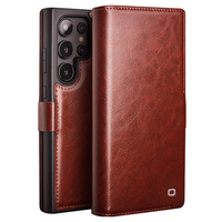 Etui z klapką do Samsung Galaxy S25 Ultra, QIALINO Leather Wallet, ciemnobrązowe