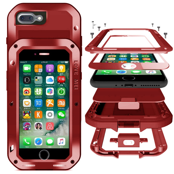Etui Love Mei do iPhone 8 Plus/7 Plus, pancerne ze szkłem, czerwone