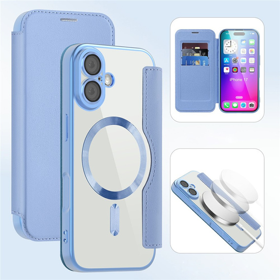 Etui z klapką do iPhone 17, RFID Wallet MagSafe z ochroną aparatu, niebieskie