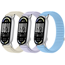 3x Pasek Nylonowy do Xiaomi Smart Band 10 / 9 / 8, Beżowy, Fioletowy, Niebieski