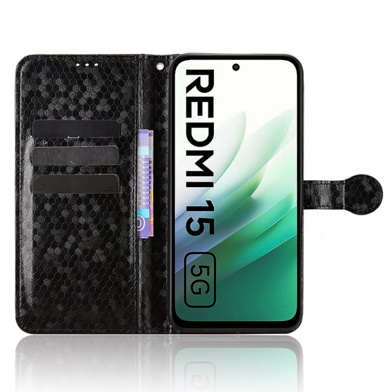 Etui z klapką do Xiaomi Redmi 15 5G / 4G, Wallet Rhombus, czarne