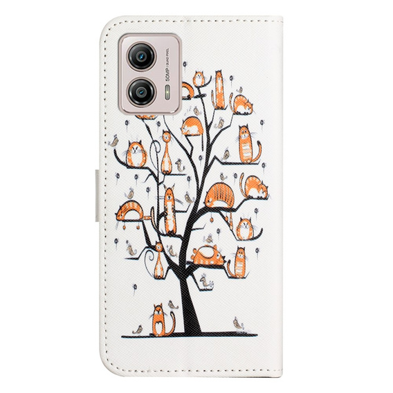 Etui z klapką do Motorola Moto G53 5G / G23 / G13, Wallet, Cats & Tree białe