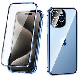 Etui do iPhone 15 Pro Max, Magnetic Dual Glass, niebieskie