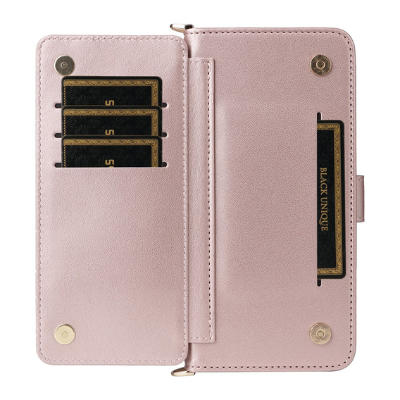 Etui z klapką do Xiaomi Poco F7 Ultra, Crossbody Leather Wallet, różowe