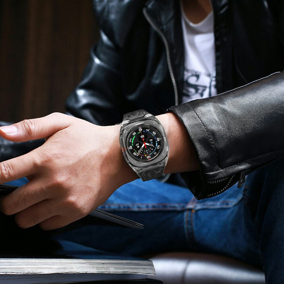 Pasek silikonowy z obudową ochronną do Samsung Galaxy Watch Ultra 47mm (2025 / 2024) – czarny, antywstrząsowy
