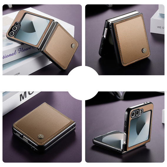 Etui do Samsung Galaxy Z Flip7, CASEME Litchi Leather, brązowe