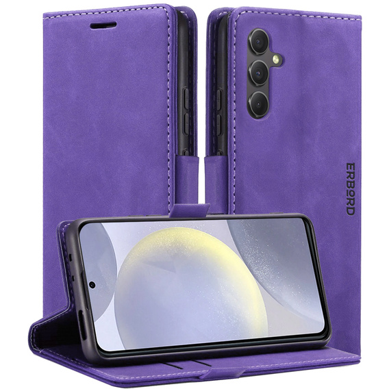 Etui do Samsung Galaxy S24, ERBORD Vintage portfel z klapką, fioletowe