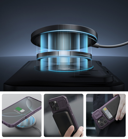 Etui Dexnor MagSafe do iPhone 16 Pro Max magnetyczne z przesuwaną osłoną aparatu – fioletowe