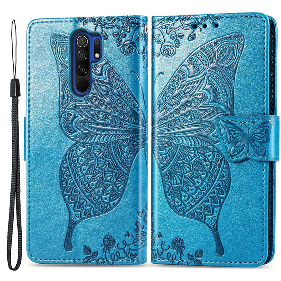 Etui z klapką do Xiaomi Redmi 9, Butterfly, niebieskie