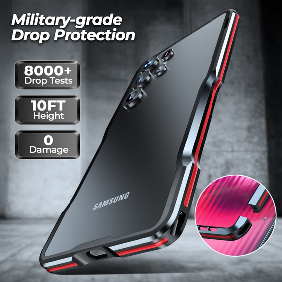 Etui LUPHIE do Samsung Galaxy S25 Ultra, Armor Bumper, czarne / czerwone