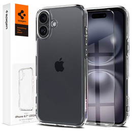 Etui Spigen do iPhone 16 Plus, Ultra Hybrid, przezroczyste + Szkło Hartowane 9H