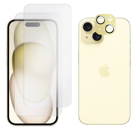 2x Szkło + szybka na aparat złota do iPhone 15 Plus, ERBORD Hartowane 9H