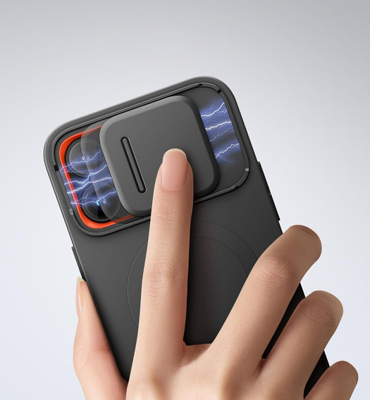 SURITCH Magnetyczne etui ochronne do iPhone 14 Pro Max z osłoną kamery i podstawką - czarne