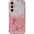 Etui do Samsung Galaxy S23 FE, Glitter Flower, różowe rose gold