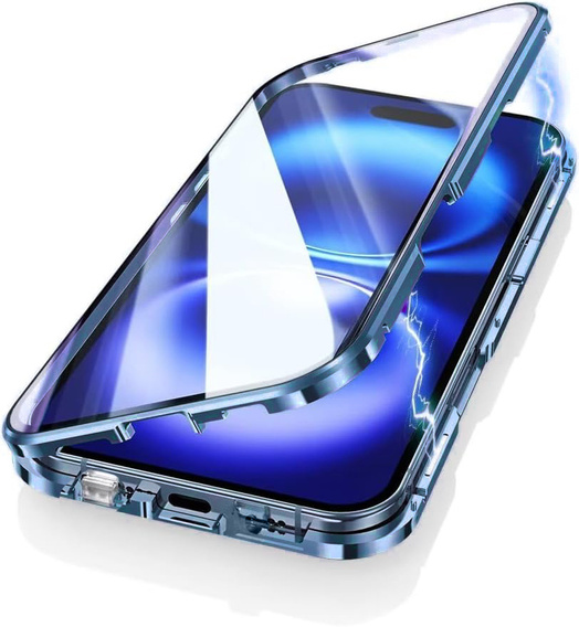 Etui do iPhone 16, Dual Glass, do Magsafe, niebieskie