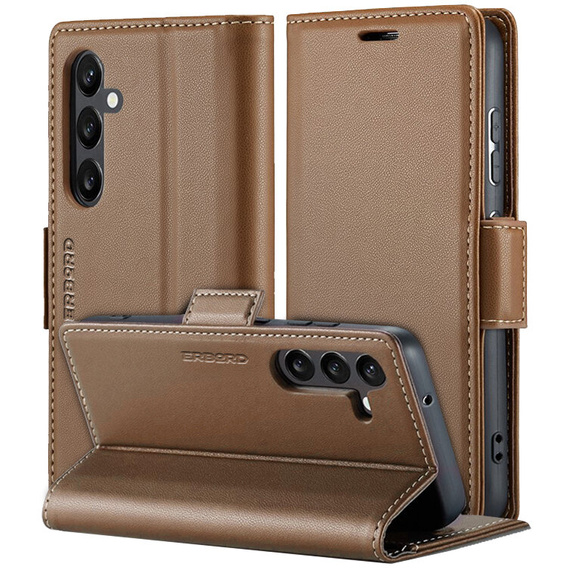 Etui do Samsung Galaxy A16 / A16 5G, ERBORD Glossy Litchi, portfel z klapką, brązowe