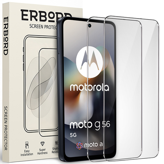 2x Szkło Hartowane do Motorola Moto G56 5G, ERBORD 9H Hard Glass, szybka