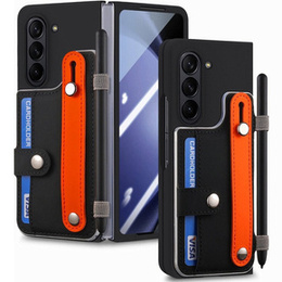 Etui skórzane do Samsung Galaxy Z Fold6 5G, z podstawką i szkłem, czarne