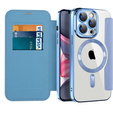 Etui z klapką do iPhone 15 Pro, RFID Wallet MagSafe z ochroną aparatu, niebieskie