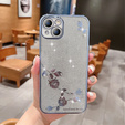 Etui do iPhone 14, Glitter Flower, niebieskie