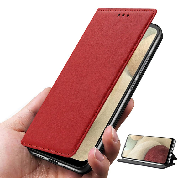 Etui do Samsung Galaxy A54 5G, skórzane book case, czerwone + szkło