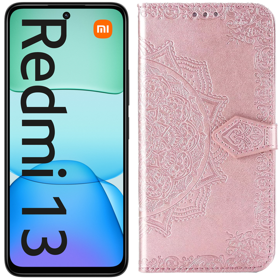 Etui z klapką do Xiaomi Redmi 13, Mandala, różowe